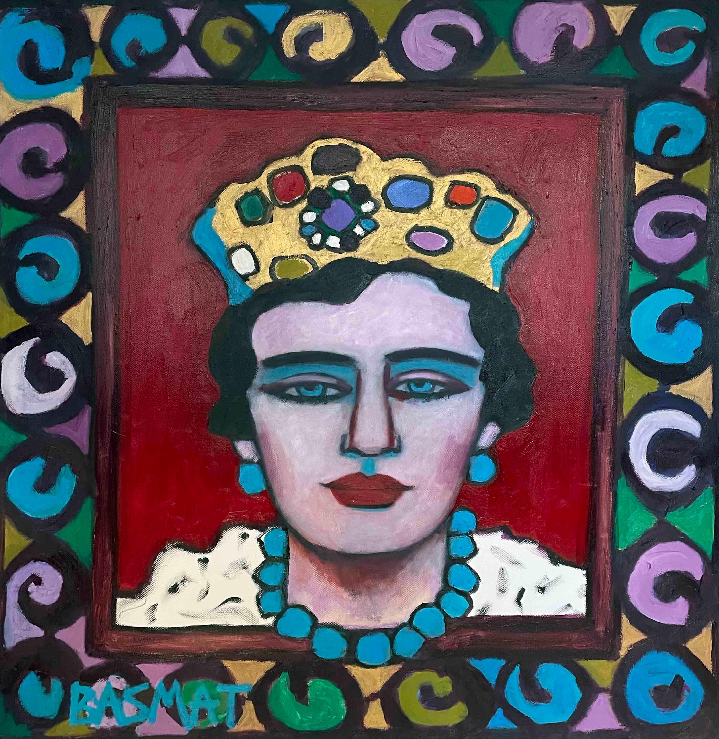 Basmat Levin Abstract Print - Queen Beacon, Square Portrait Print Edition on Canvas with Colourful Border