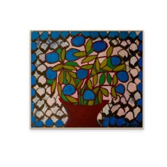 Rectangular Blue Flowers Painting Print on Canvas