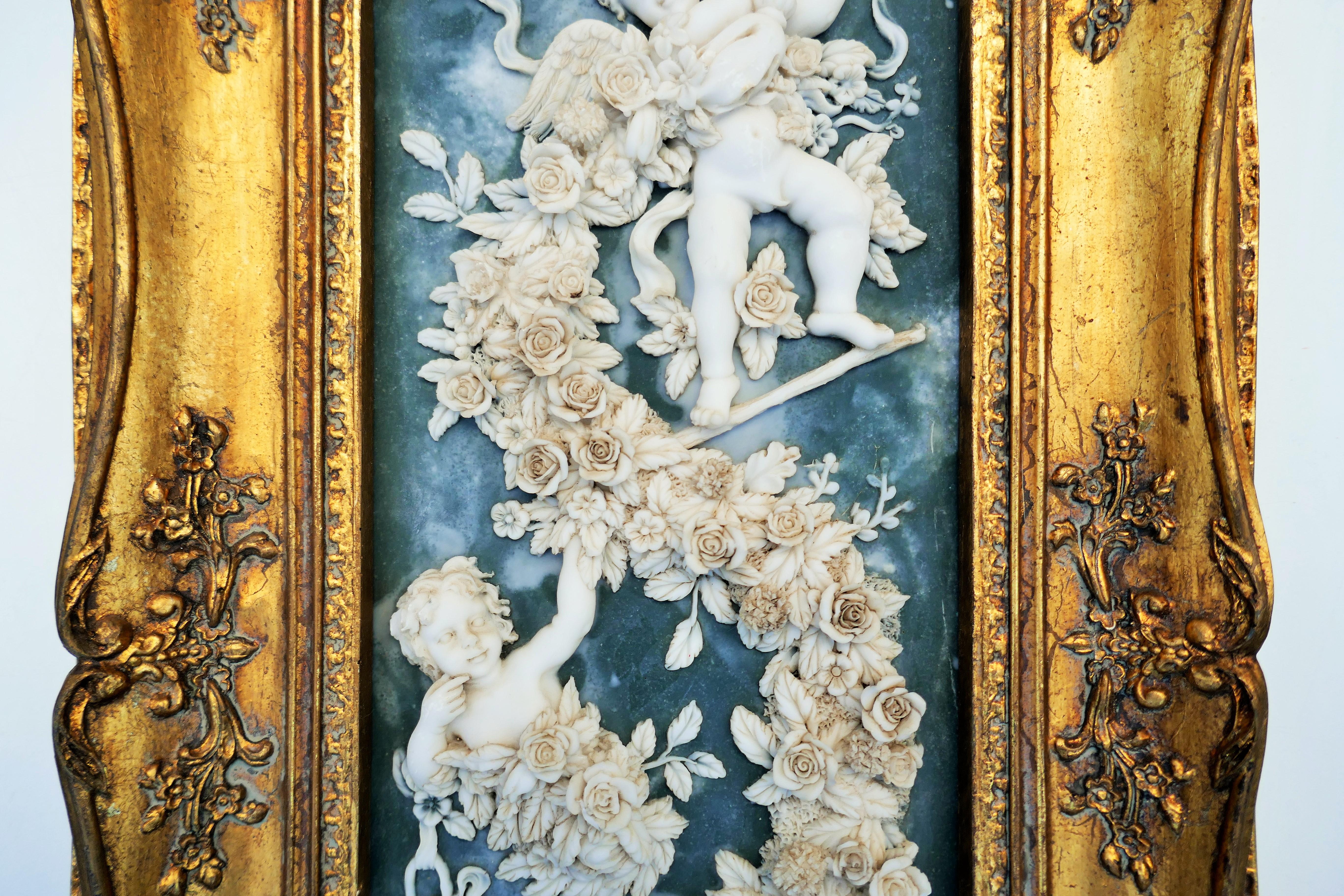 Marble powder bas-relief on wooden frame For Sale 6
