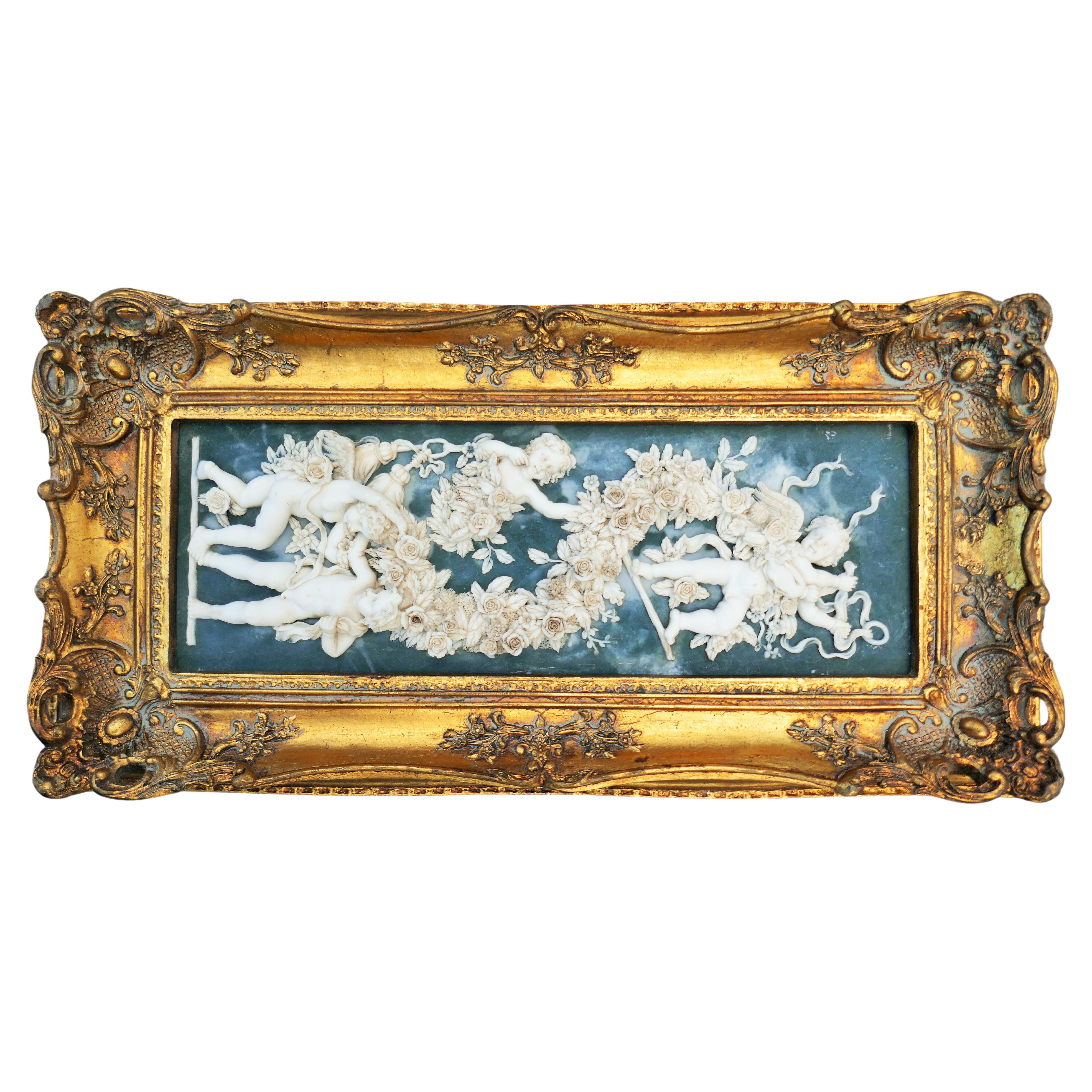 Late 20th Century Marble powder bas-relief on wooden frame For Sale