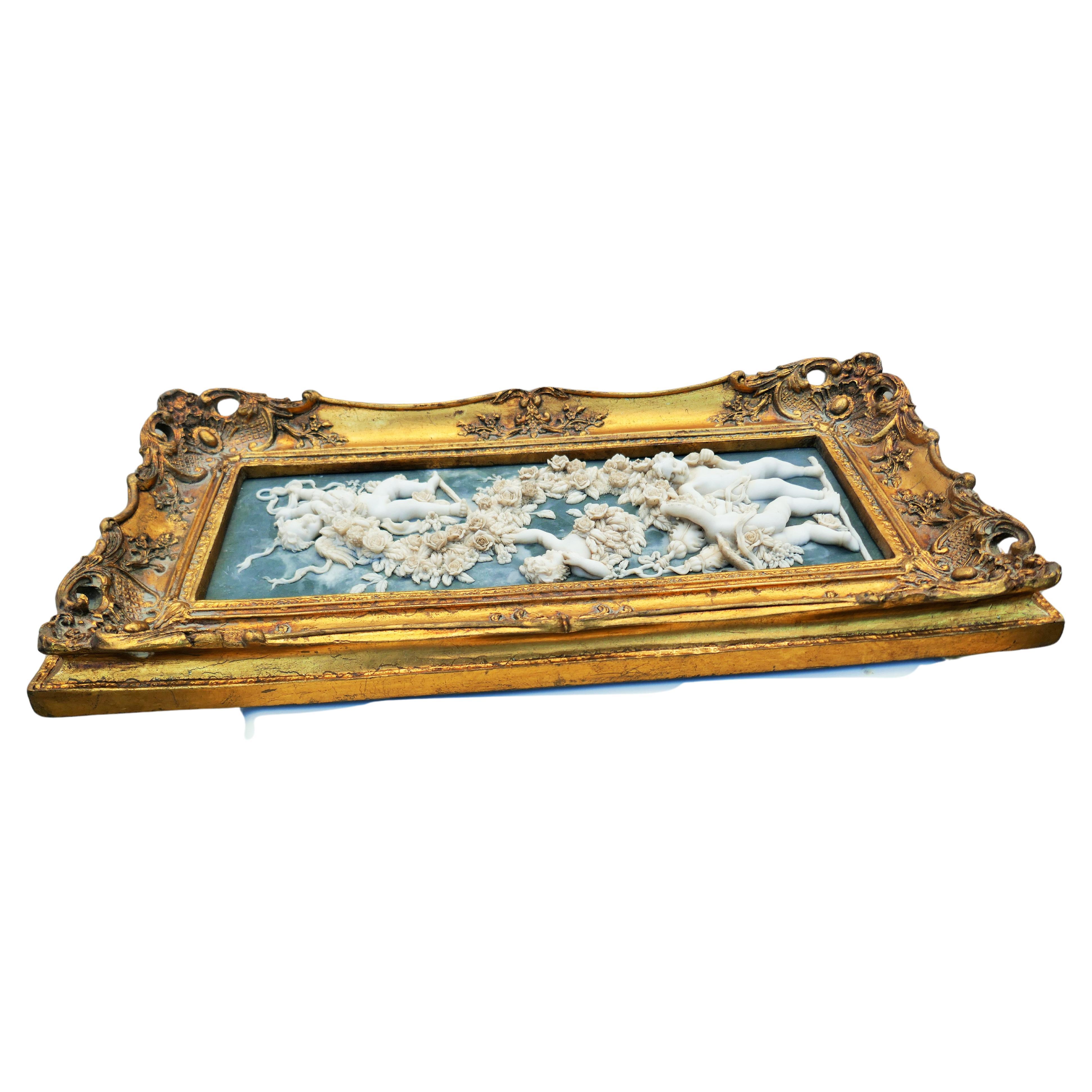 Marble powder bas-relief on wooden frame For Sale 1