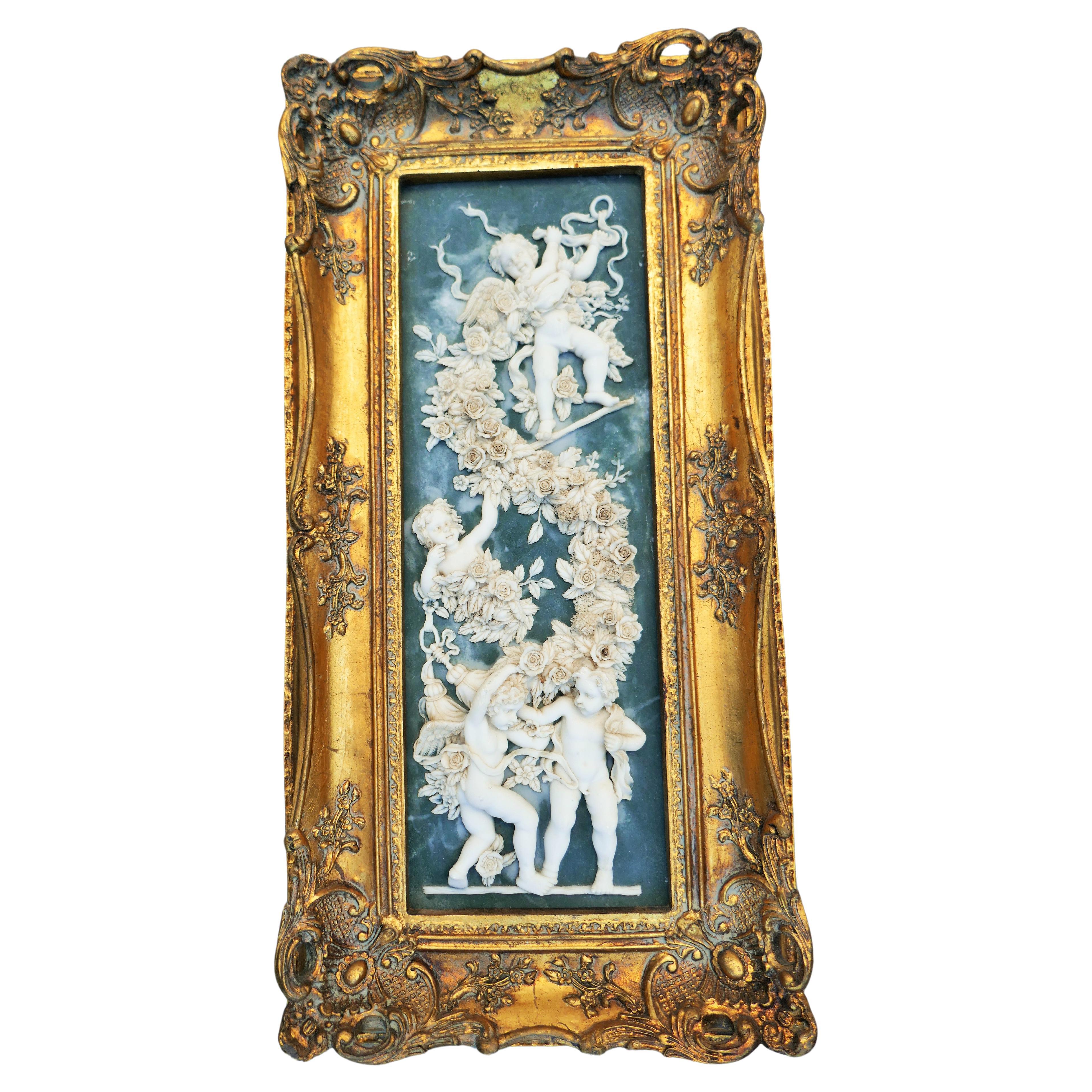 Marble powder bas-relief on wooden frame