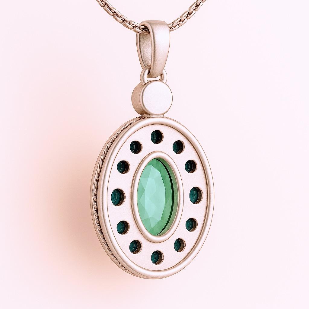 Collar Colgante Halo Basotho de Platino con Esmeralda Aqua y Zafiros en venta 1