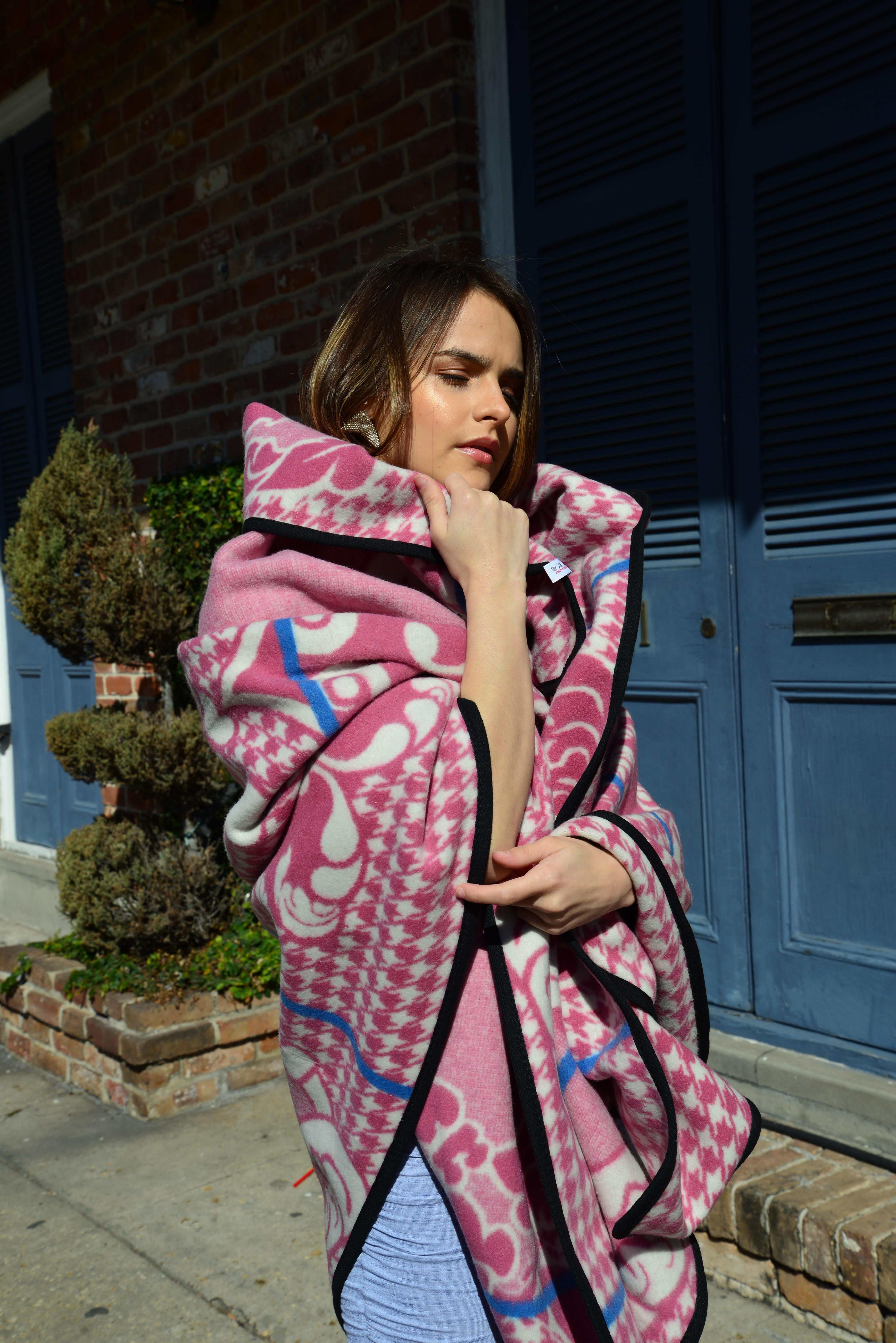 Contemporary Basotho Heritage Blanket Scarf - Cherry Blossom Heart For Sale