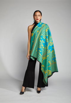 Basotho Heritage Blanket Scarf - Turquoise Mustard Heart