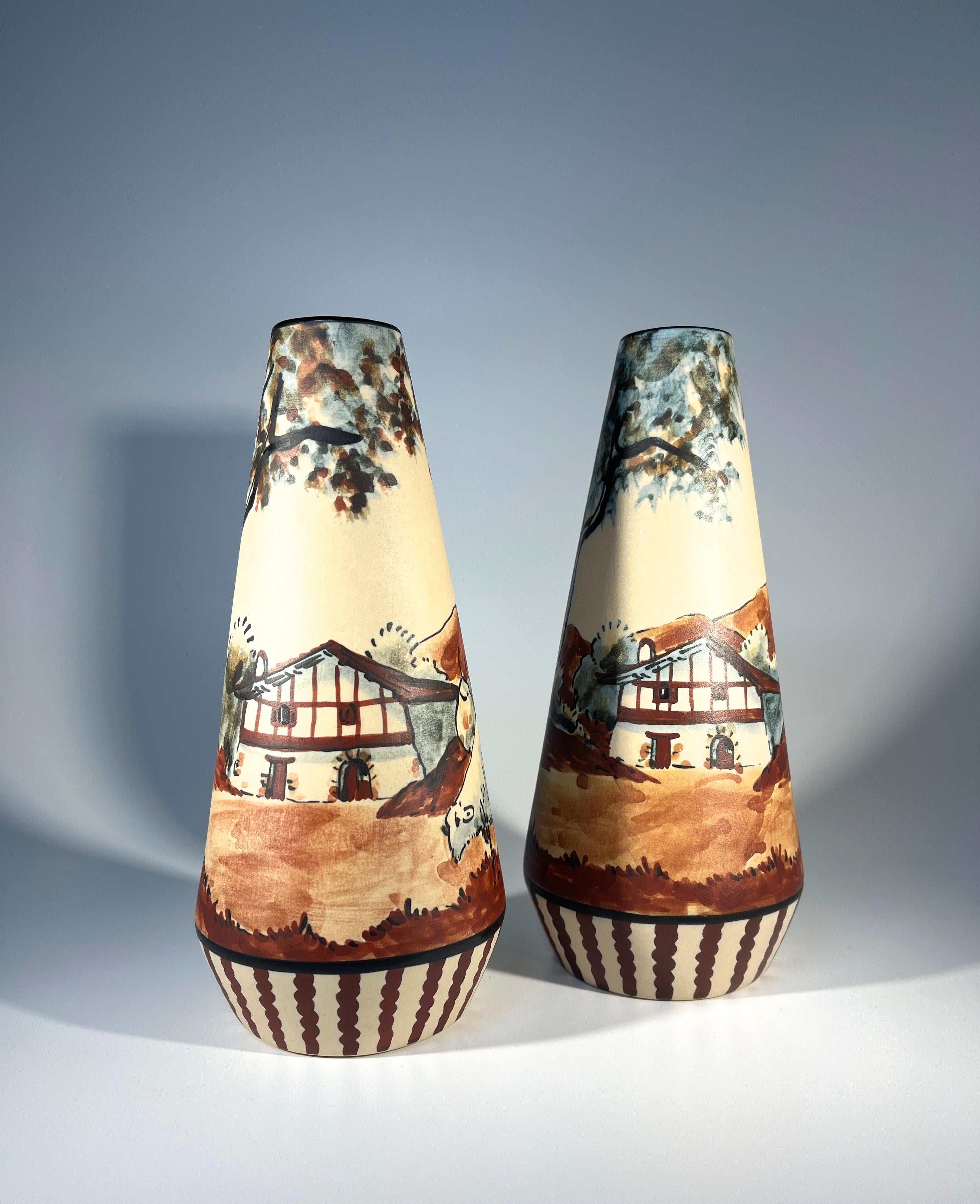 Mid-Century Modern Basque Musician And Shepherd Pair Of Vases, Anne Marie Grillard, Ciboure, France For Sale