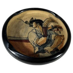 Basque Pelota By Richard Le Corróne, Stoneware Ashtray, RF Ciboure, France 1950s