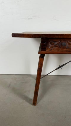 Basque Trestle Table with Three Hand Carved Drawers