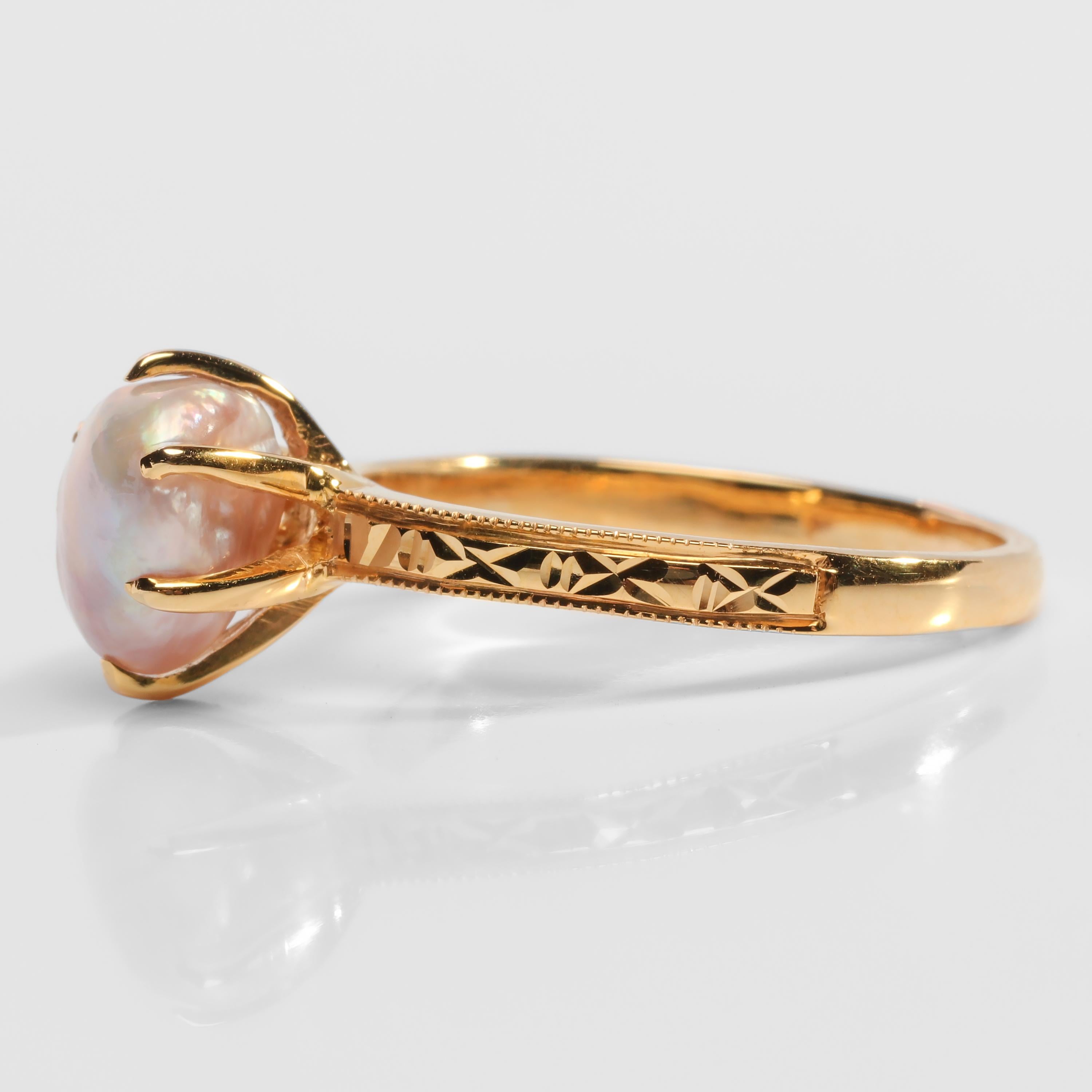 Victorian Basra Pearl Ring of Spectacular Color and Quality Certified Natural