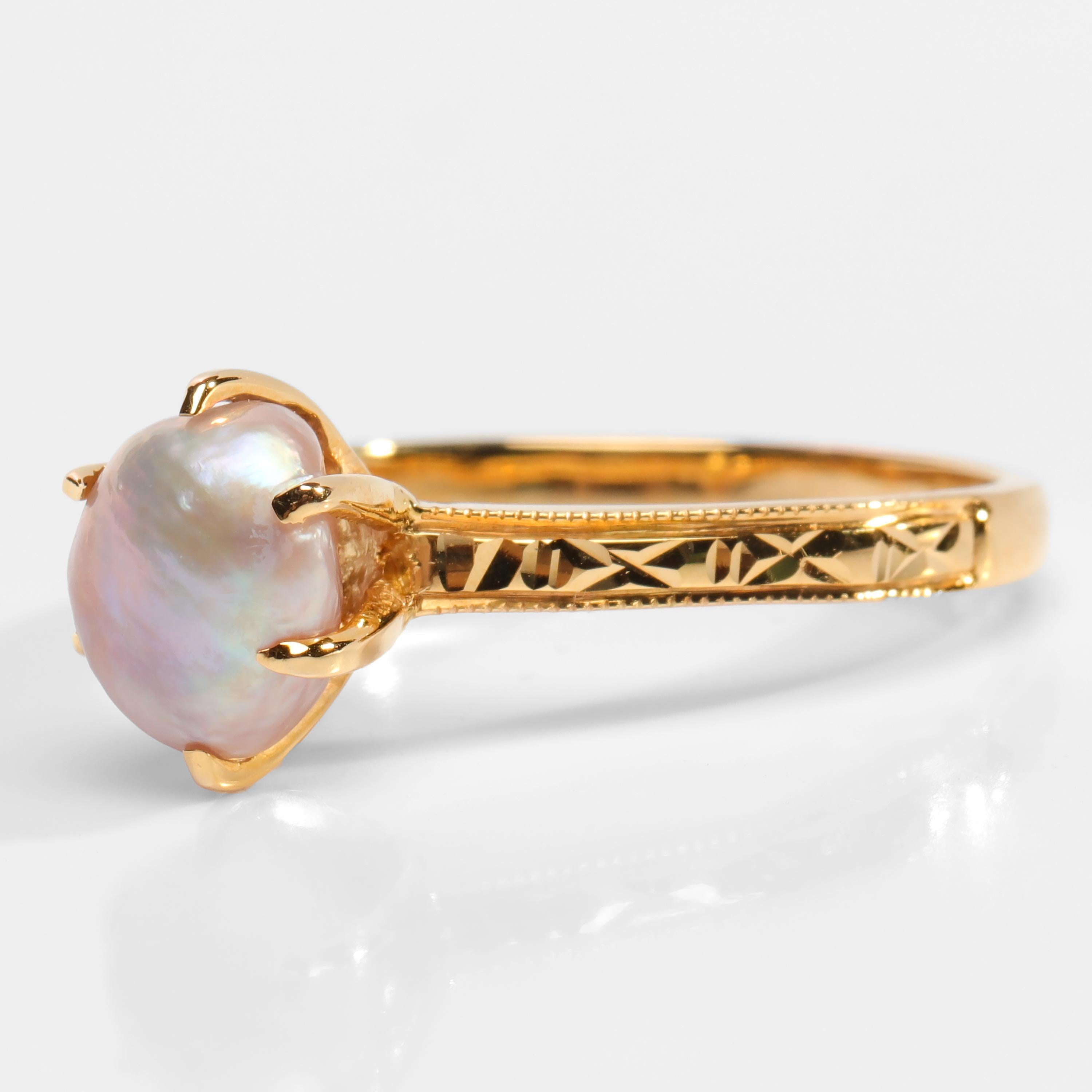 Uncut Basra Pearl Ring of Spectacular Color and Quality Certified Natural