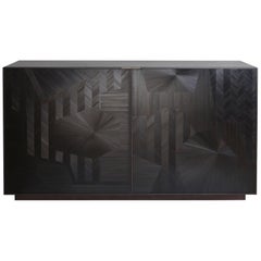 Bass Credenza Sideboard with Straw Marquetry Inlay and Patinated Brass Plinth