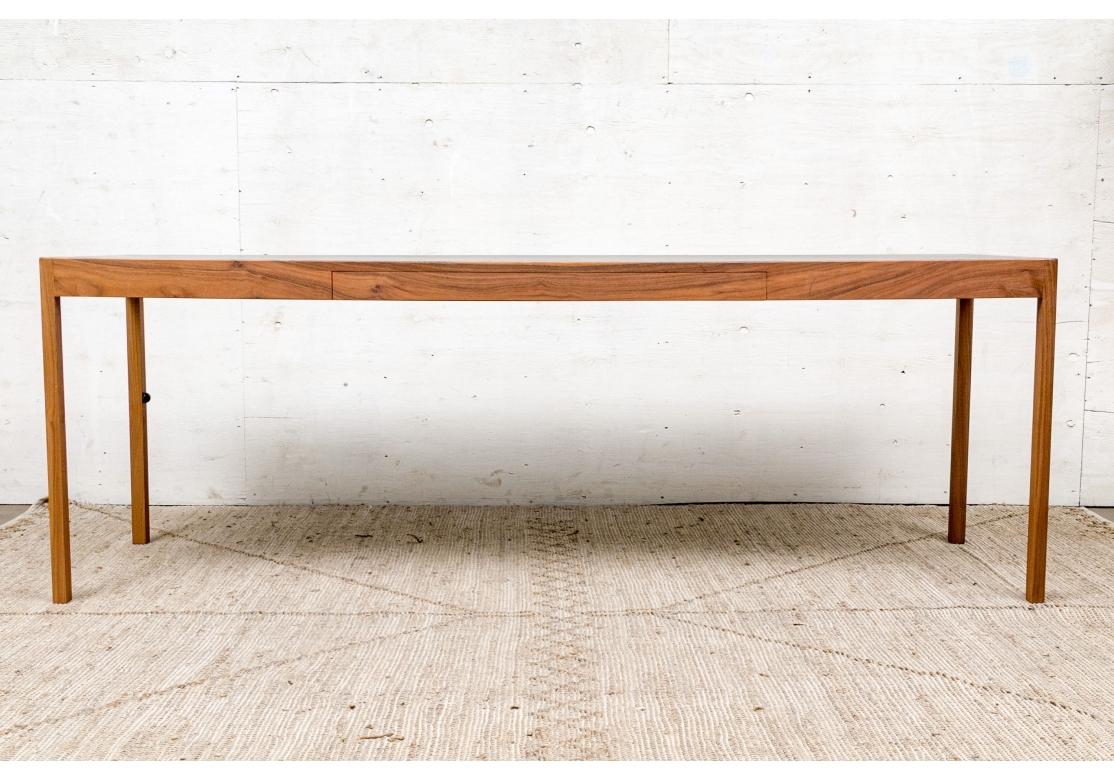 BassamFellow Mid Century Style Solid Wood Leather Top Writing Desk In Fair Condition In Bridgeport, CT
