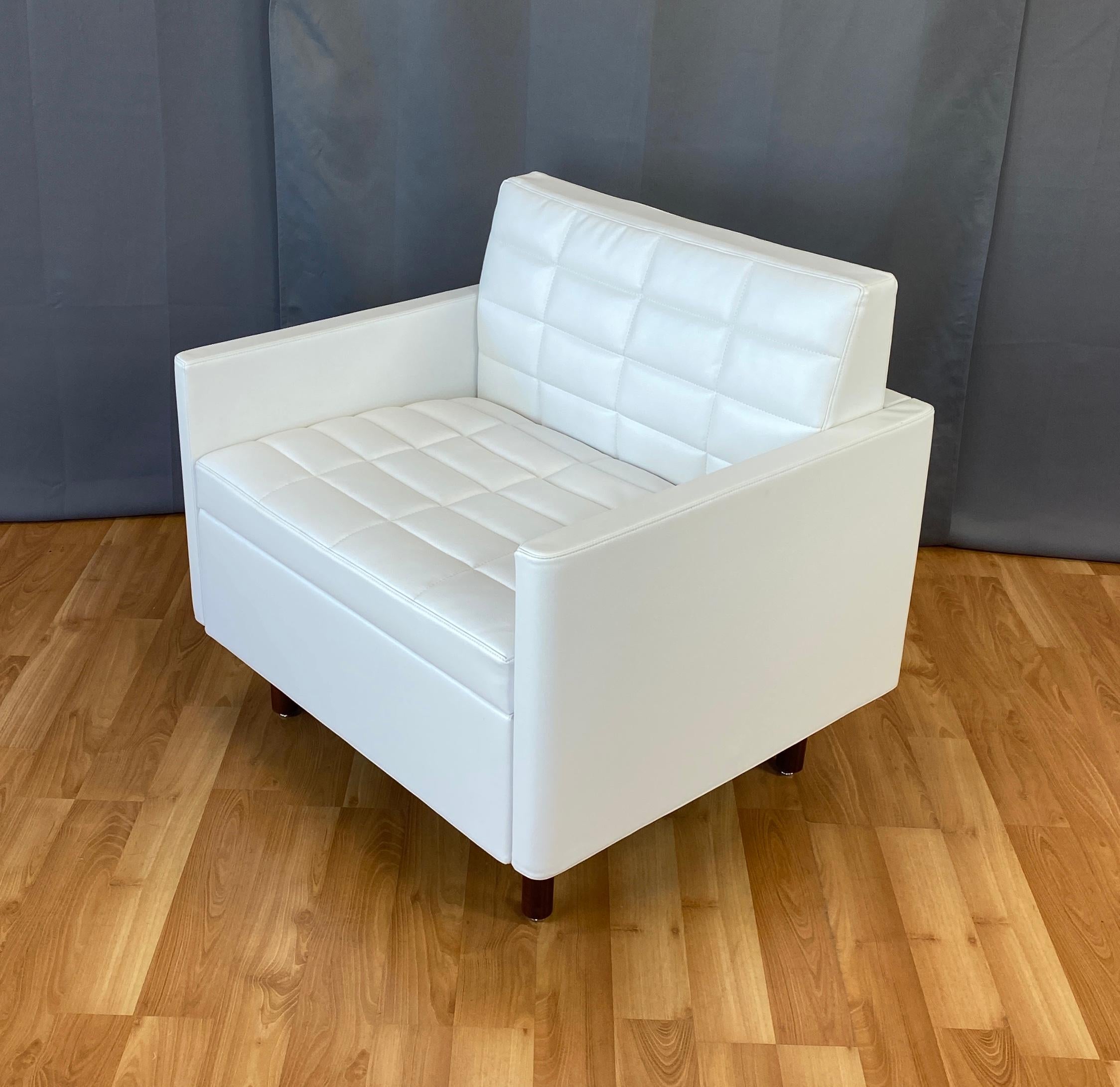 Modern Bassamfellows Designed White Leather Tuxedo Classic Club Chair for Geiger