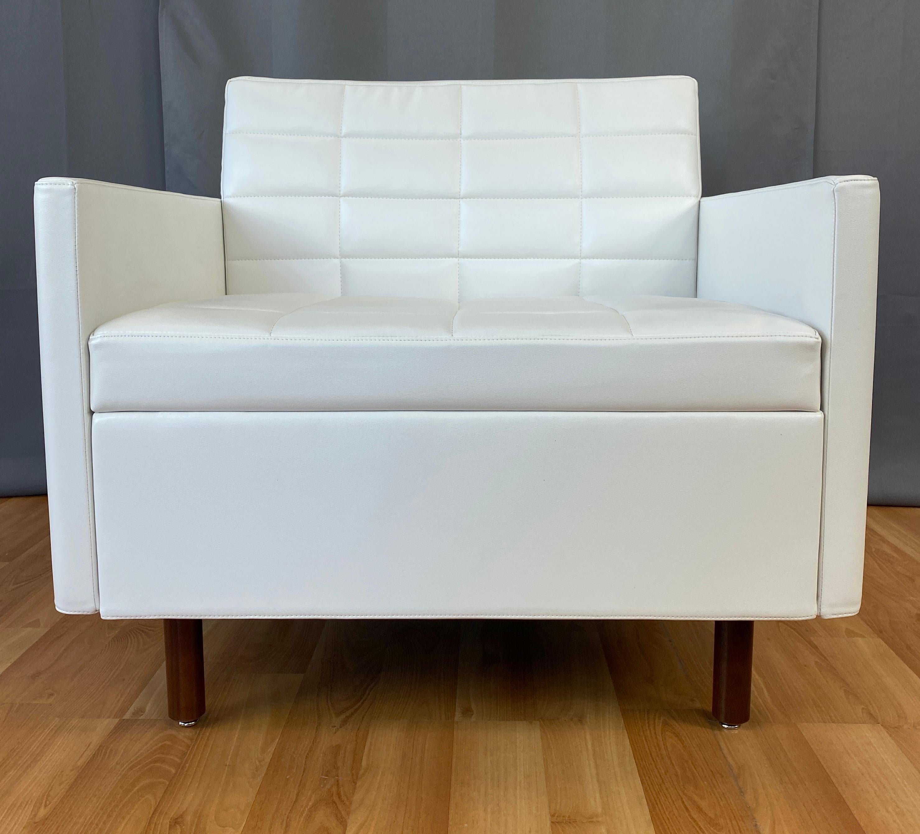 American Bassamfellows Designed White Leather Tuxedo Classic Club Chair for Geiger