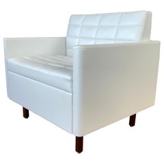 Bassamfellows Designed White Leather Tuxedo Classic Club Chair for Geiger