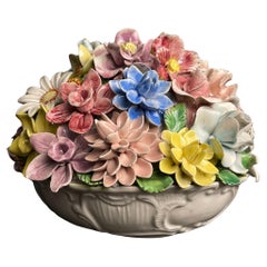 Bassano ceramics Basket with flowers Italy 1950s 