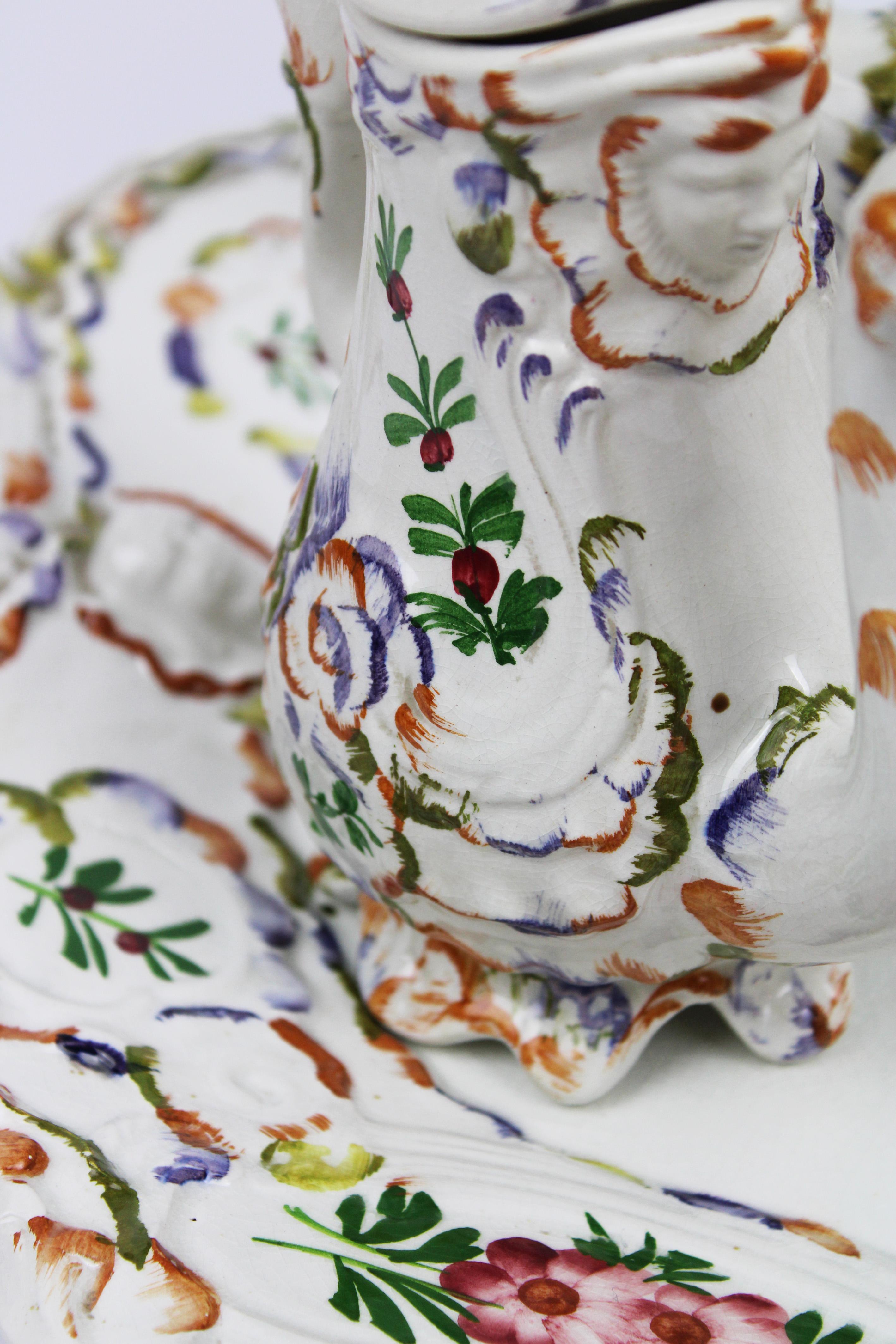 Hollywood Regency Bassano Tea & Coffee Set Italian floral Hand painted Ceramic 1960's Italy For Sale