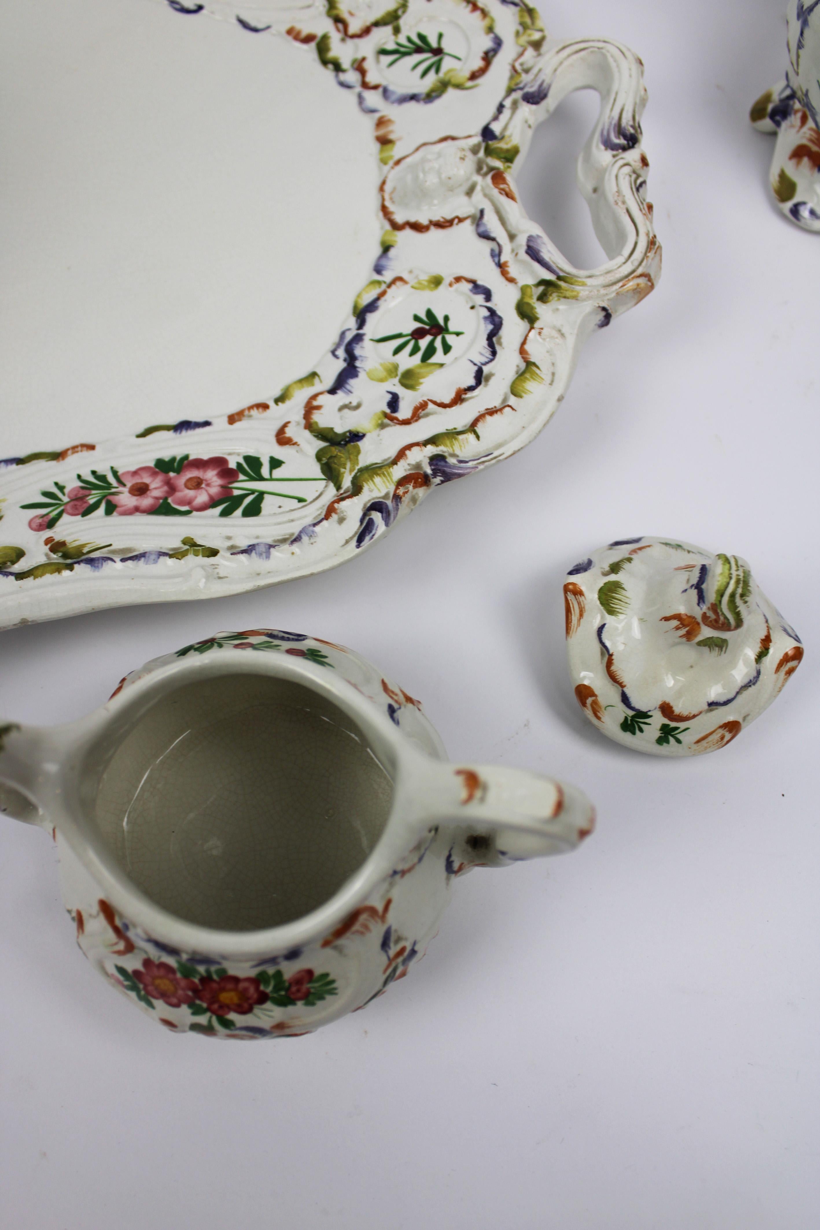 Mid-20th Century Bassano Tea & Coffee Set Italian floral Hand painted Ceramic 1960's Italy For Sale
