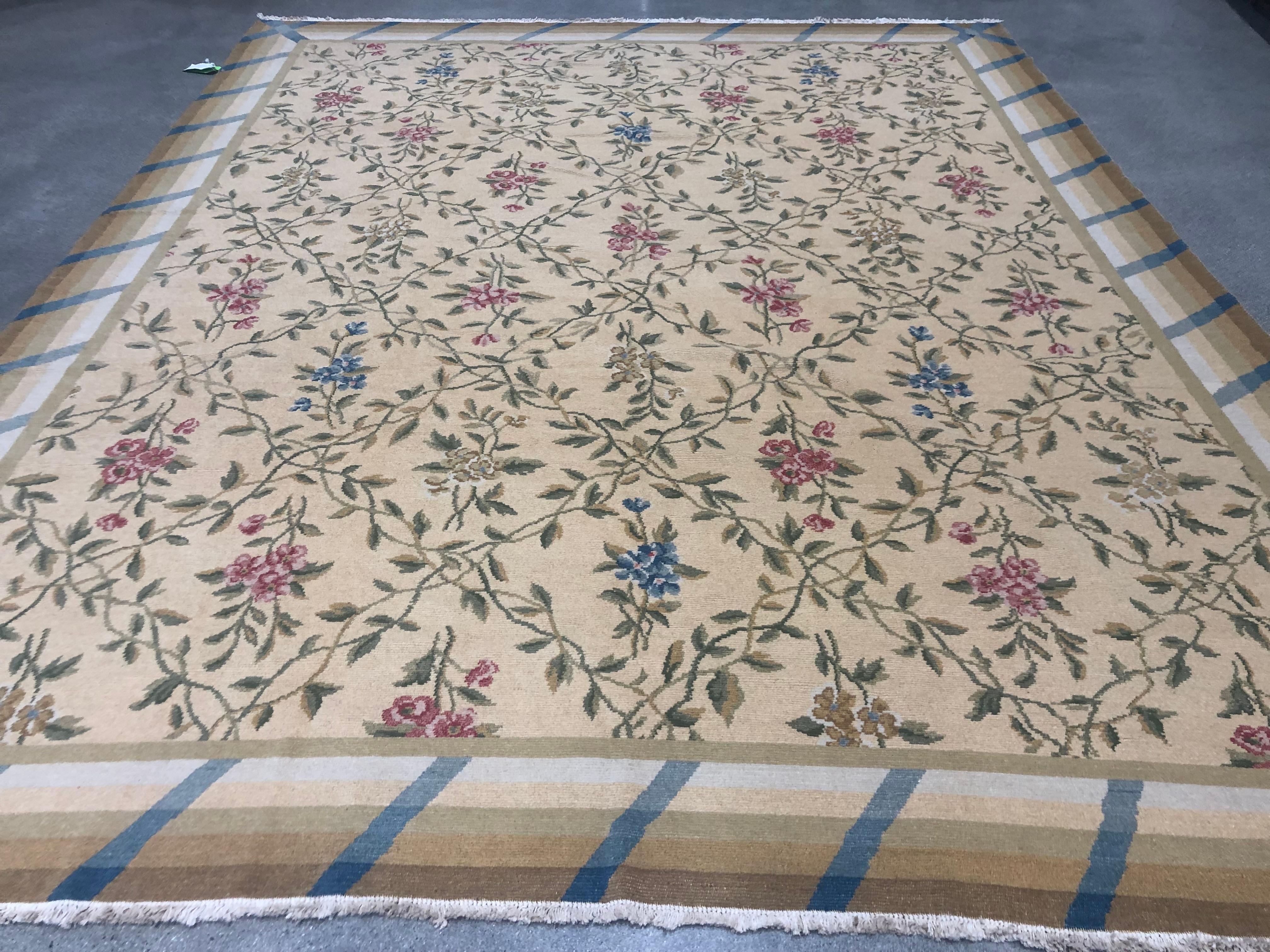 European Bassarabian Floral Rug with Blue, Red and Gold For Sale