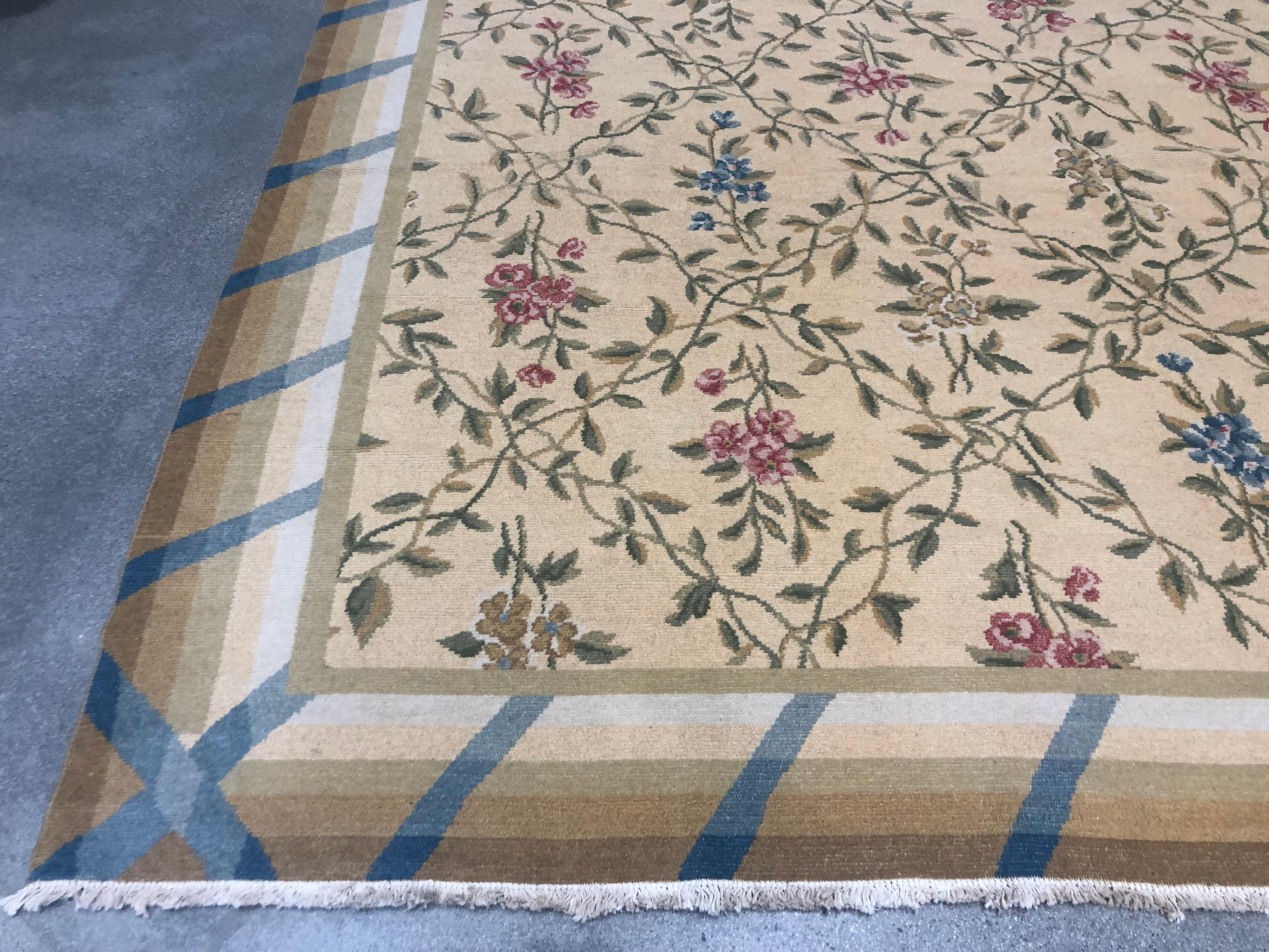 Hand-Knotted Bassarabian Floral Rug with Blue, Red and Gold For Sale