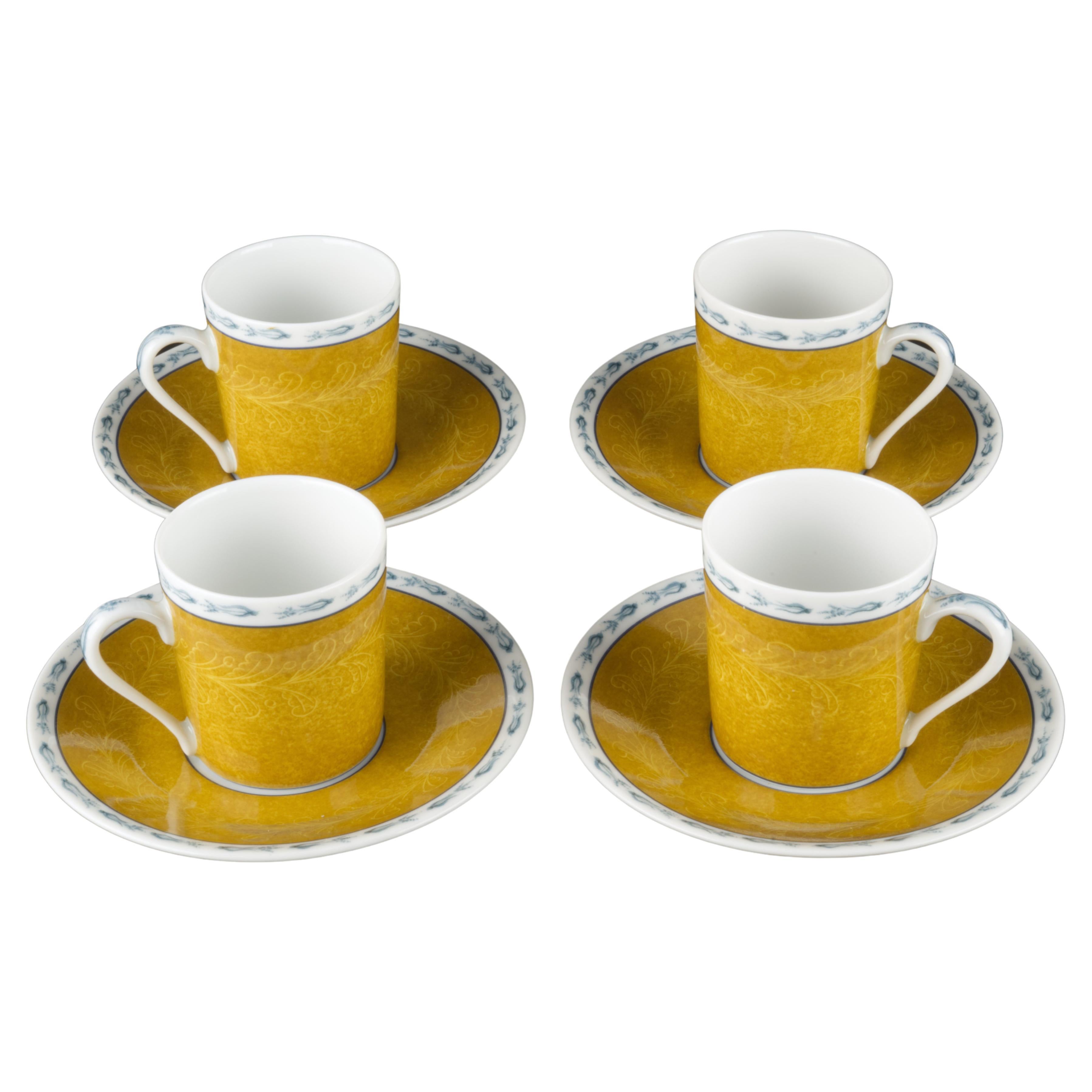 Basse Cour by Pierre Frey set of 4 Demitasse Cups and Saucers, Limoges Porcelain For Sale