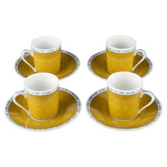 Basse Cour by Pierre Frey set of 4 Demitasse Cups and Saucers, Limoges Porcelain