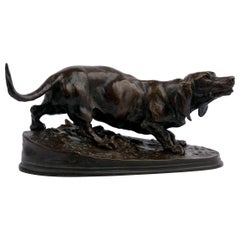 “Basset Hound” French Antique Bronze Sculpture by Pierre Jules Mêne