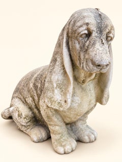 Basset Hound Sculpture – Garden Ornament – Reconstituted Stone – 20th Century