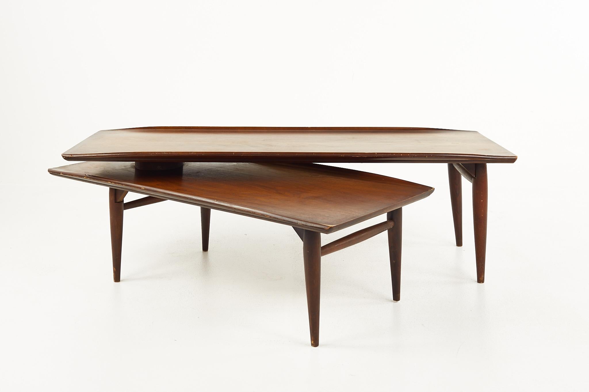 Mid-Century Modern Bassett Artisan Mid Century Walnut Switchblade Coffee Table