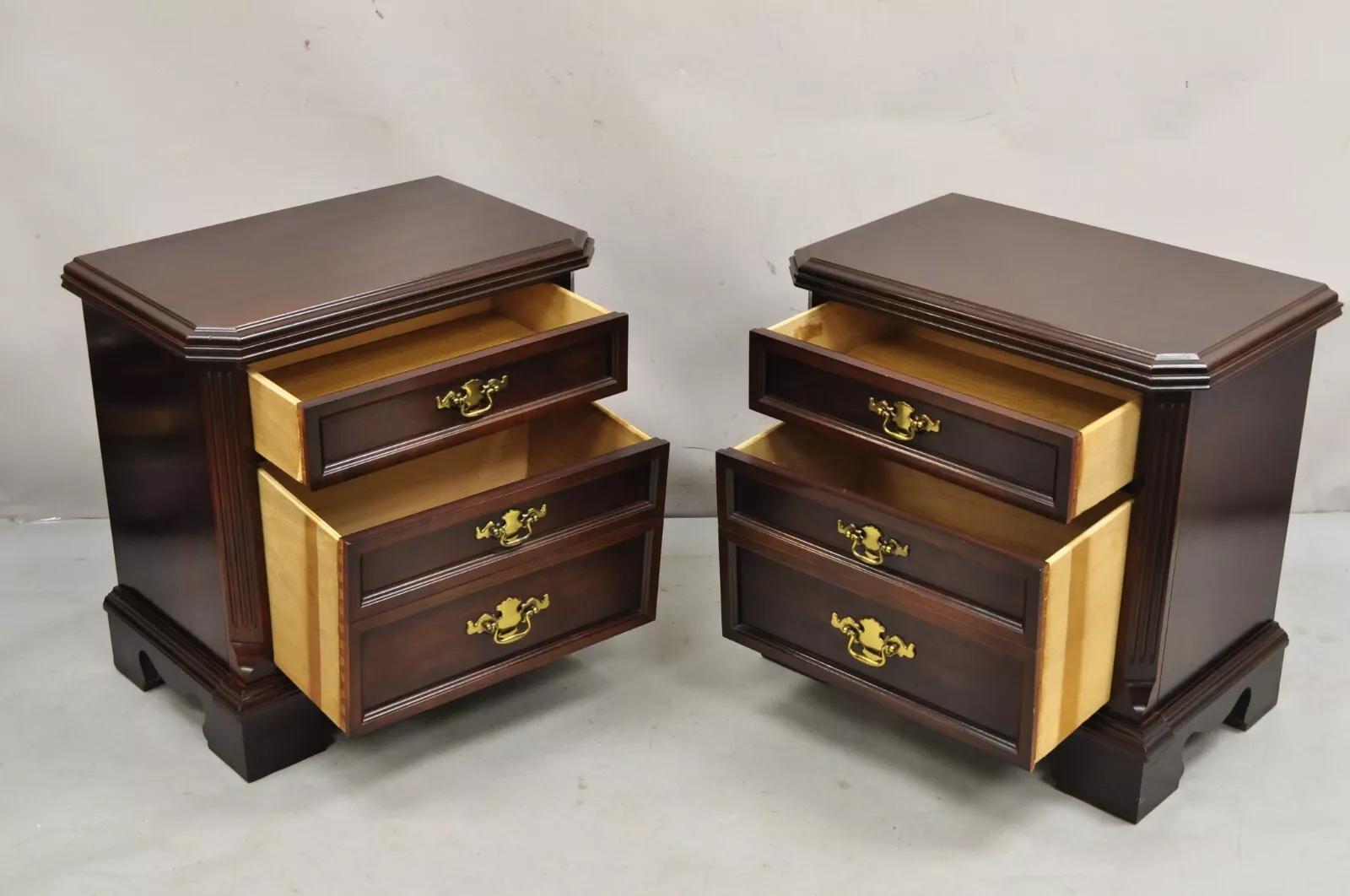 Bassett Furniture Eden House Collection 2 Drawer Cherry Nightstand Bedside Tables - a Pair. Circa Late 20th Century. Measurements: 26