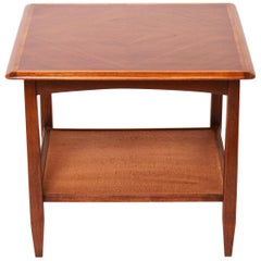 Bassett Furniture Mid-Century Modern Wood End Table with Rattan-Lined Shelf
