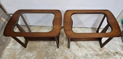 Bassett Industries Mid-Century Walnut and Glass Inset Side Tables, a Pair