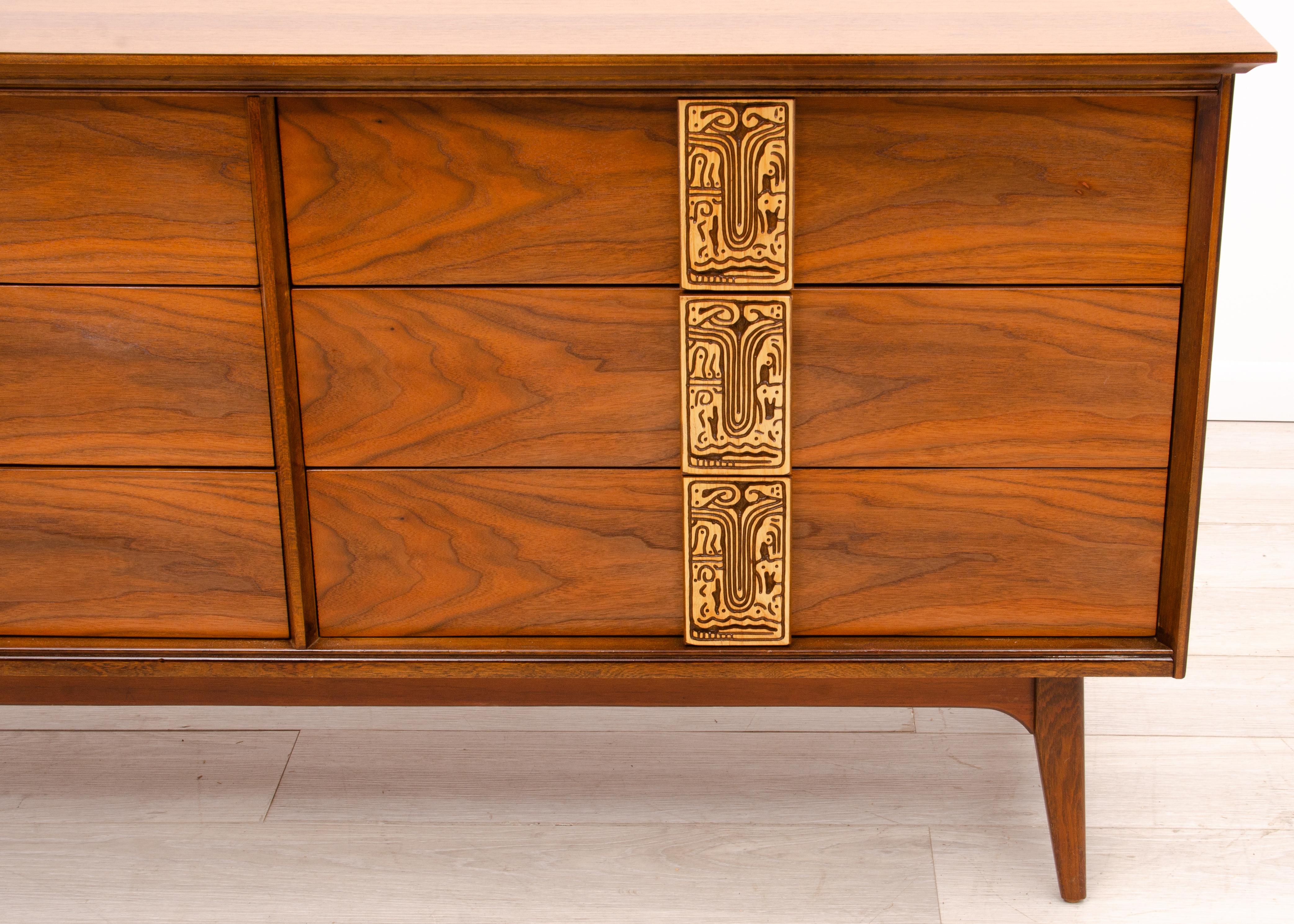 Bassett Mayan Low Walnut Dresser Mid Century Modern 1960s 3