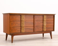 Bassett Mayan Low Walnut Dresser Mid Century Modern 1960s