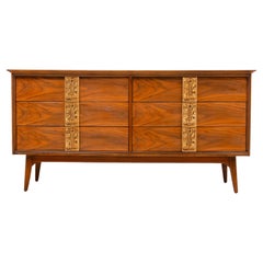 Bassett Mayan Low Walnut Dresser Mid Century Modern 1960s