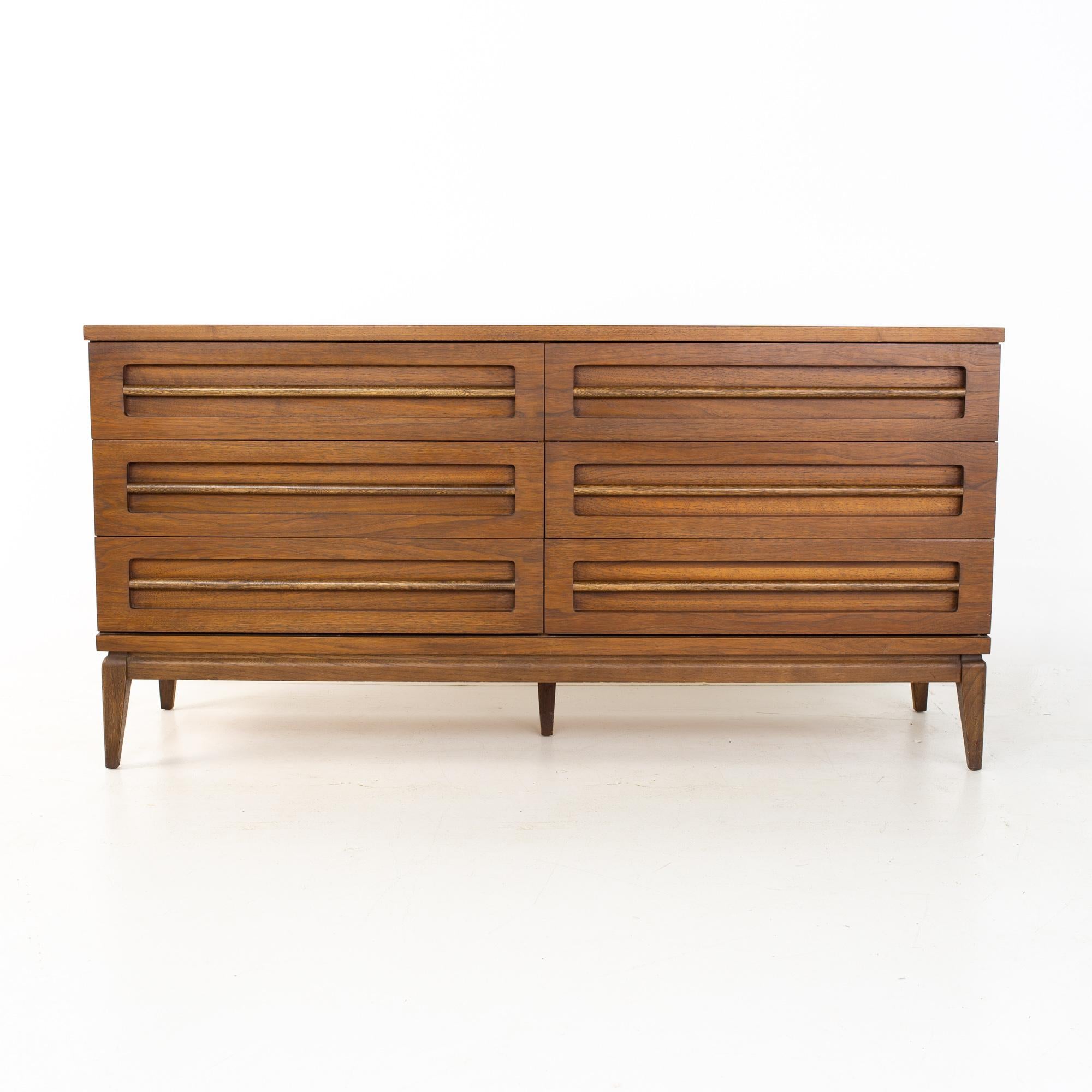 bassett mcm 6 drawer walnut dresser