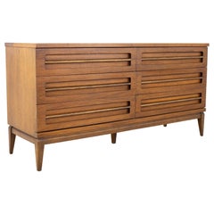 Bassett Mid Century Walnut 6 Drawer Lowboy Dresser