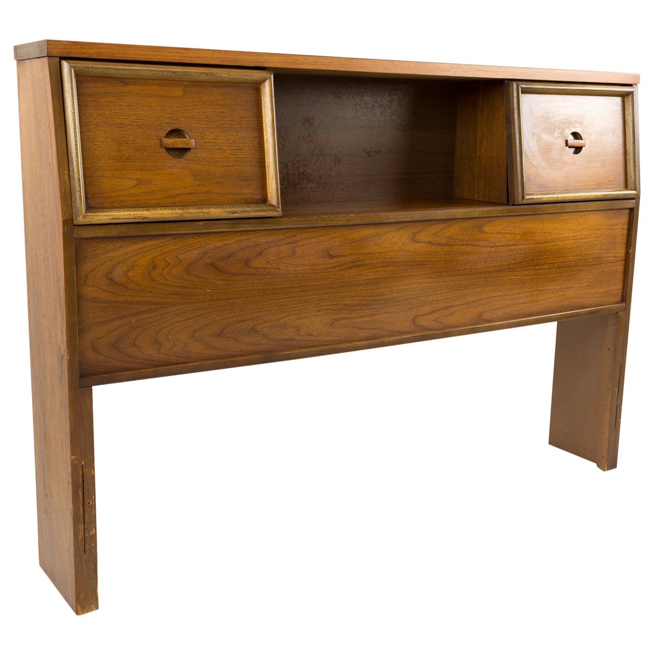 Midcentury Walnut Headboard with Storage Compartments For Sale at 1stDibs