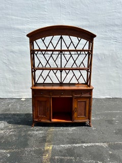 Bassett Rattan Wood Arch Wine Bar Hutch Storage Cabinet