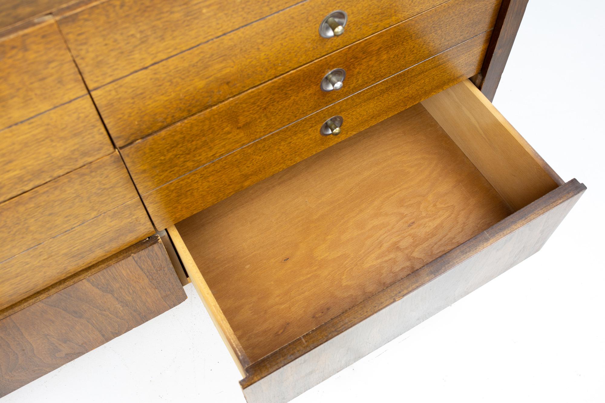 Bassett Trimline Mid Century Walnut 9 Drawer Lowboy Dresser For Sale 1