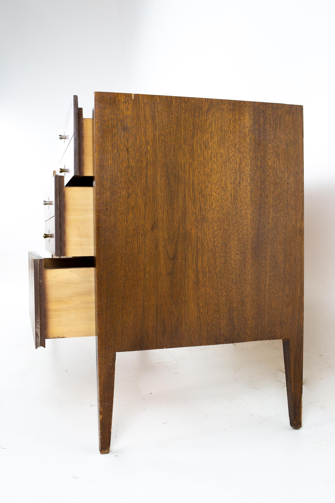 Late 20th Century Bassett Trimline Mid Century Walnut 9 Drawer Lowboy Dresser For Sale