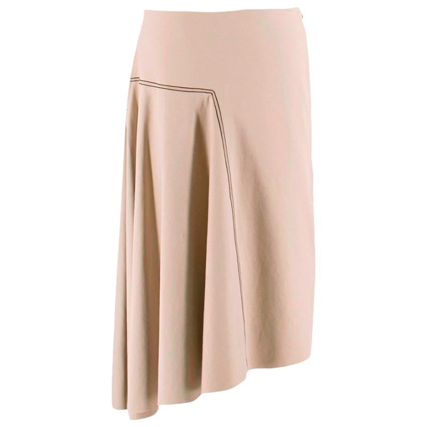 Bassike Taupe Asymmetric Skirt W/ Contrast Stitch Detail - Size US 6