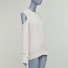 BASSIKE Maglione lavato e tagliato beige con spalla fredda e sfrangiata Sz1