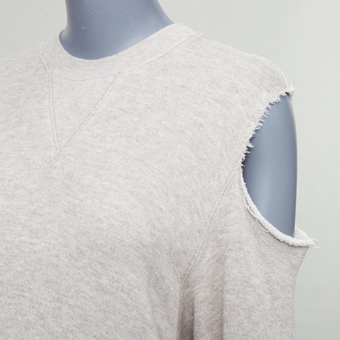Beige BASSIKE Washed Cut Out Sweat beige cold shoulder frayed sweater Sz1 en vente