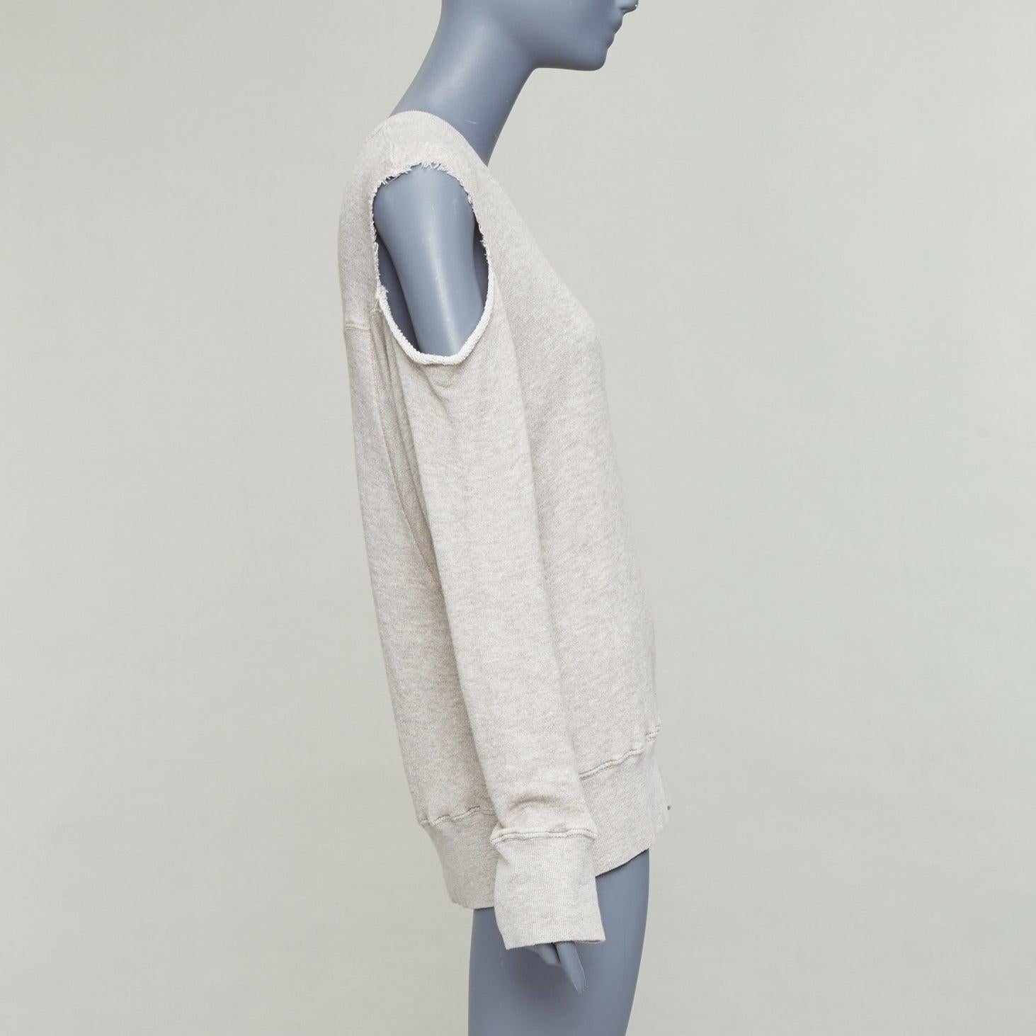 BASSIKE Washed Cut Out Sweat beige cold shoulder frayed sweater Sz1 Excellent état - En vente à Hong Kong, NT