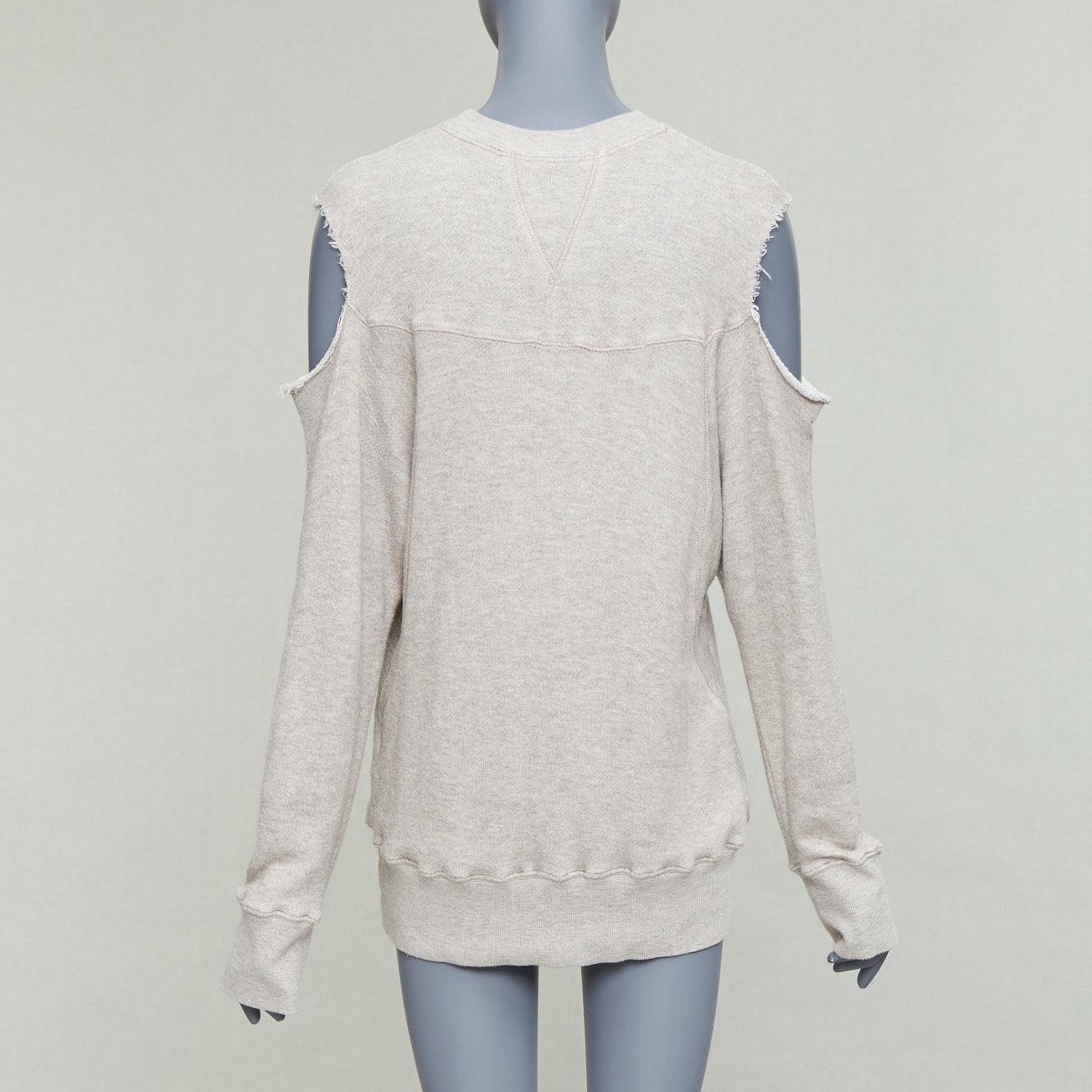 BASSIKE Washed Cut Out Sweat beige cold shoulder frayed sweater Sz1 Pour femmes en vente