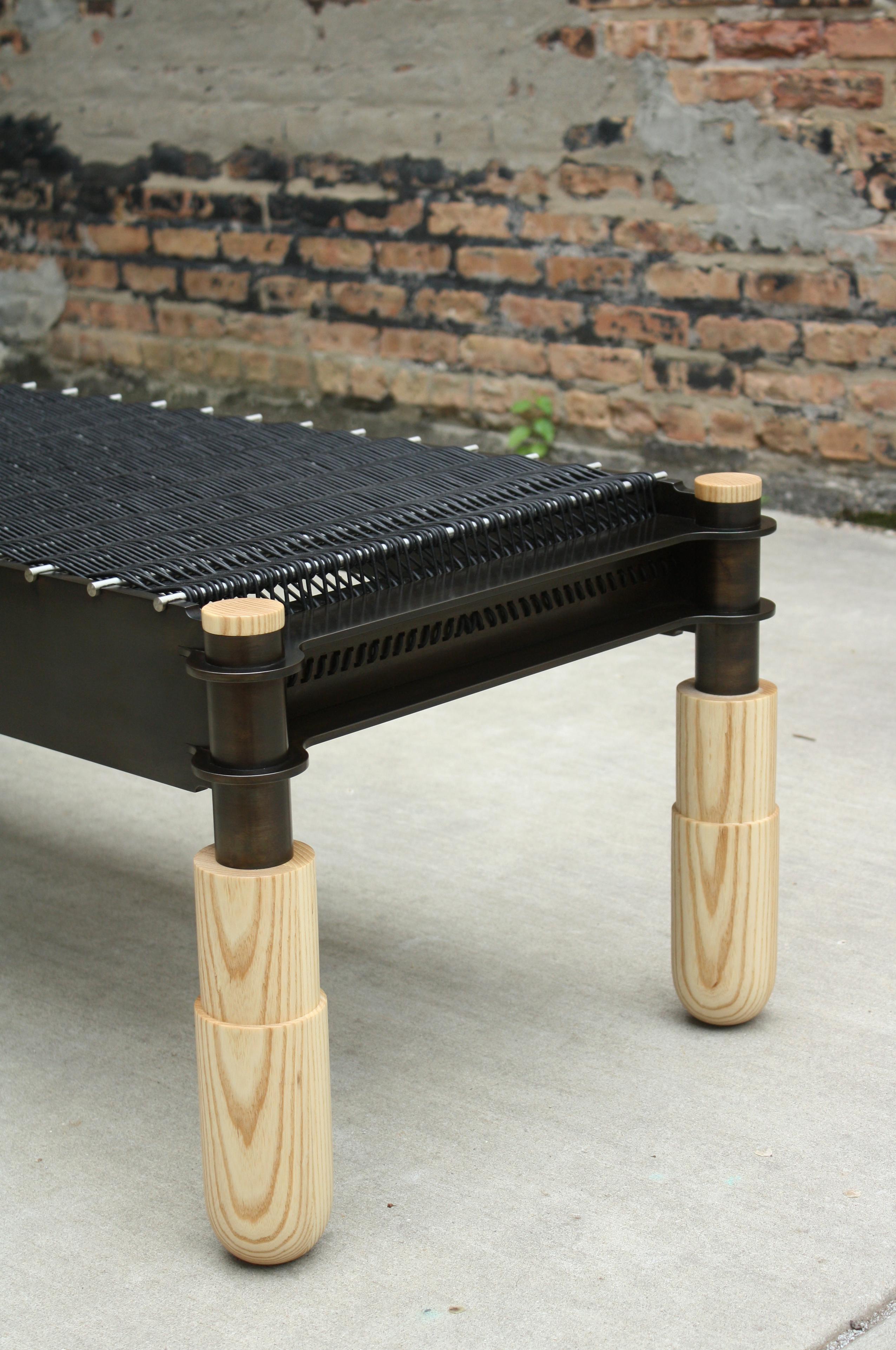 Walnut Basso Customizable Metal and Leather Bench or Daybed Handmade by Laylo Studio For Sale