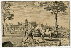 The scene of the Good Samaritan by Pieter Bast - Engraving - 16th Century