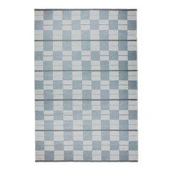 Tapis Bastad bleu, Dhurrie ou Kilim moderne au design scandinave