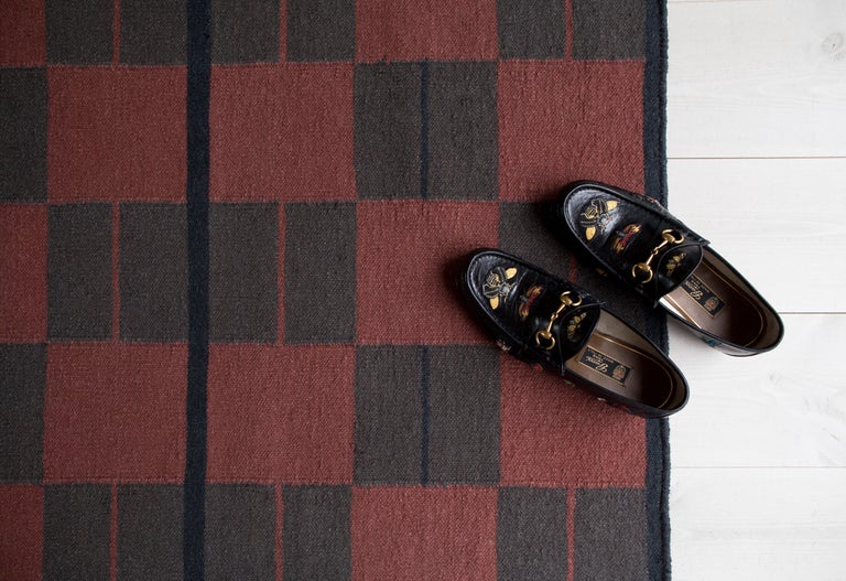 Bastad Red, Modern Dhurrie or Kilim Rug in Scandinavian Design For Sale